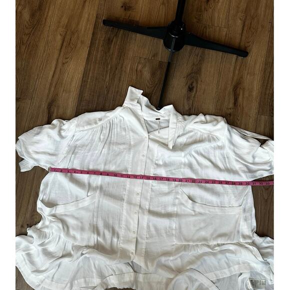 Free People shirt dress white textured crinkle Moonstruck button down women’s M - Picture 6 of 8